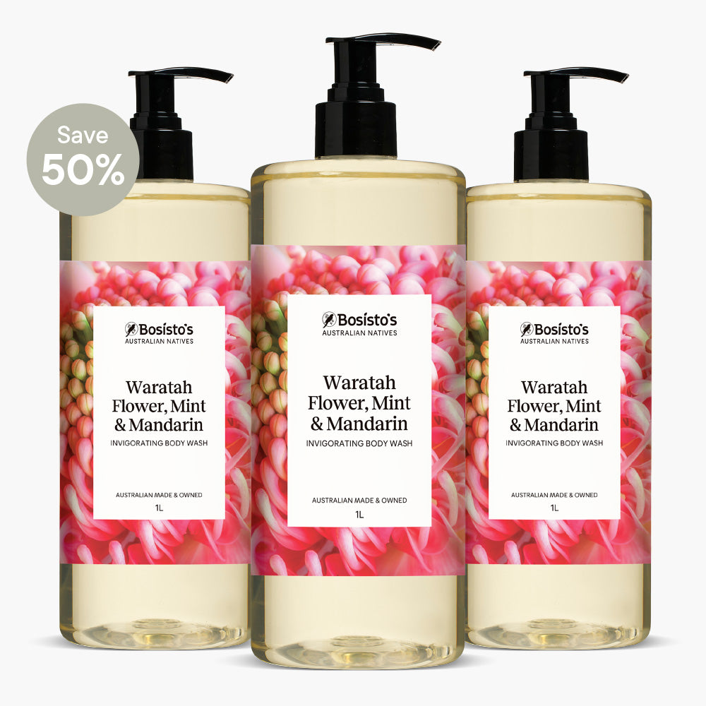 Waratah Flower, Mint & Mandarin Invigorating Body Wash 1L - Pack of 3
